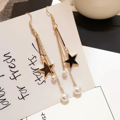 Pearl Star Chain Tassel Long Earrings